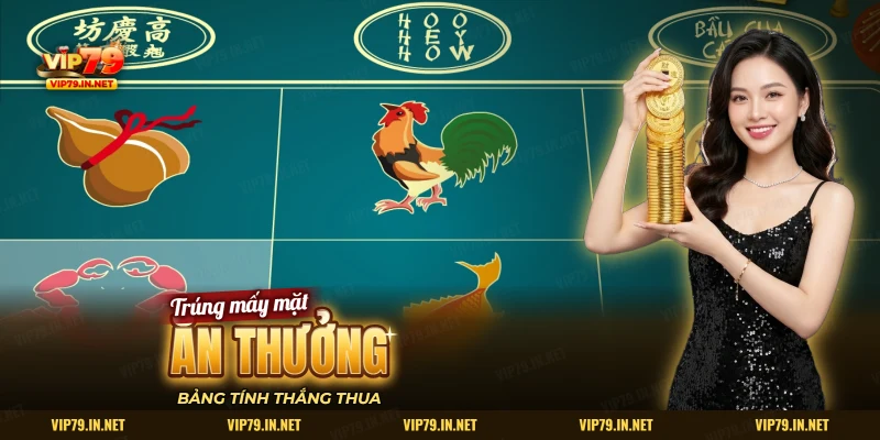 Bàn đặt cược bầu cua với các ô linh vật bầu, gà, cua, cá