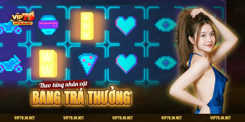 Màn slot neon cyberpunk với xe máy, trái tim và biểu tượng Wild