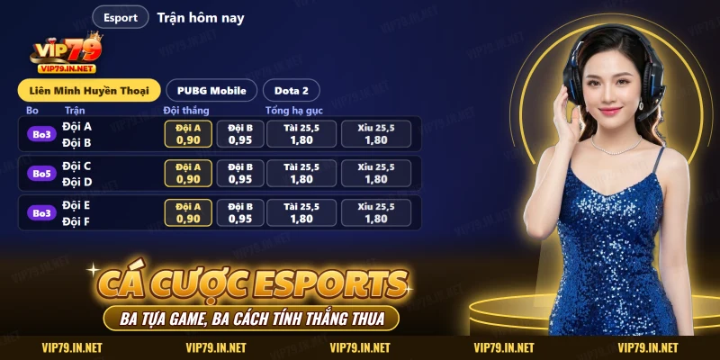 Cá cược Esports VIP79 với bảng trận Liên Minh Huyền Thoại, tỷ lệ đội thắng và tổng hạ gục
