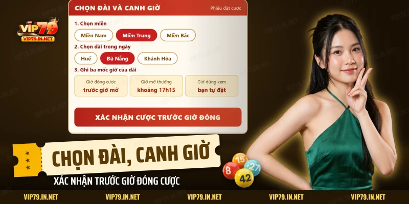 Phiếu chọn miền và đài, ghi giờ đóng cược cùng giờ mở thưởng của đài lô đề 3 miền