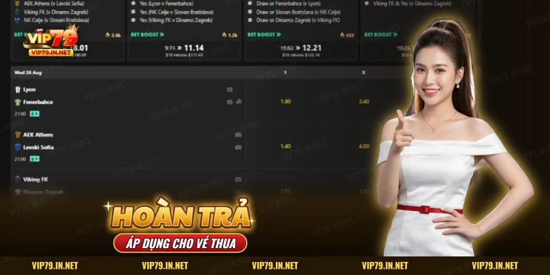 Hoàn trả cá cược bóng đá VIP79 áp dụng cho vé thua