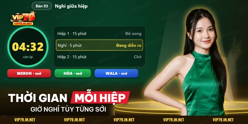 Đồng hồ nghỉ giữa hiệp và mốc thời gian từng hiệp đấu trong một trận đá gà