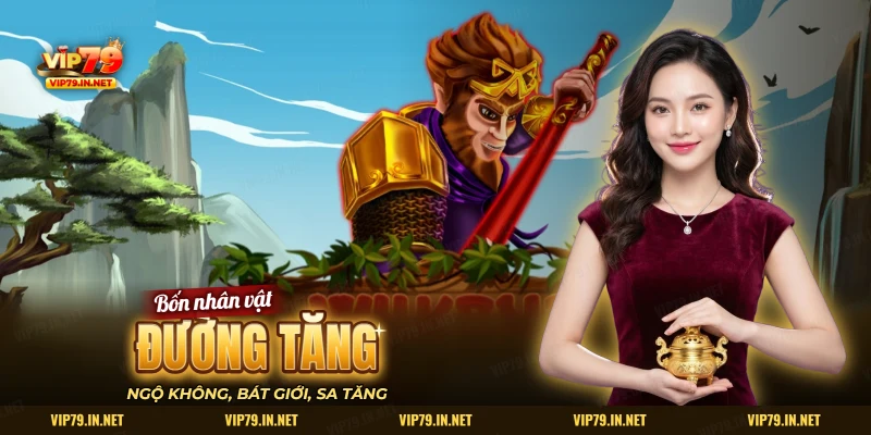 Nhân vật Tôn Ngộ Không giáp vàng trước núi trong nổ hũ Tây Du Ký VIP79