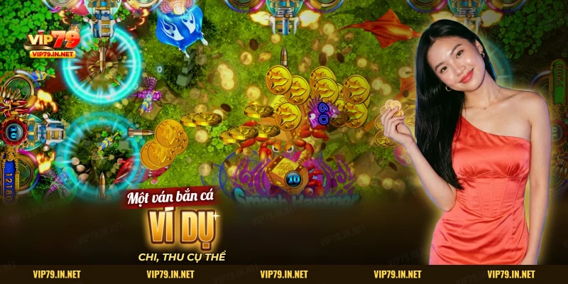 Màn bắn cá nền xanh lá với cua lớn bị hạ, xu vàng rơi, đạn bay