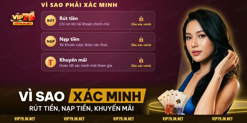 Rút tiền, nạp tiền và khuyến mãi VIP79 đều cần tài khoản đã xác minh chính chủ