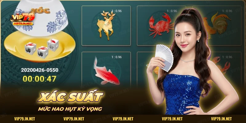 Màn bầu cua trực tuyến với bát xúc xắc và sáu cửa nai, cua, gà, cá